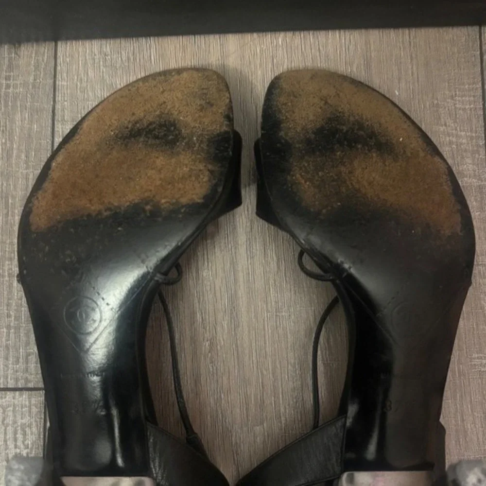 Chanel‎ Black Leather Strappy Heels Size 37.5